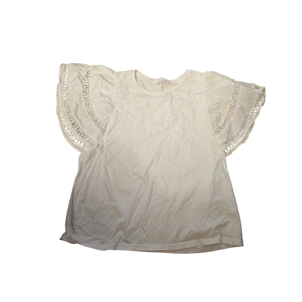 SELF CONTRAST White Crochet Flutter Sleeve T Shirt Top‎ Women's XL